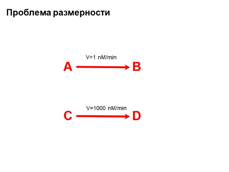 Проблема размерности A B С D V=1 nM/min V=1000 nM/min